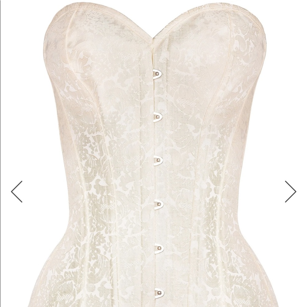Cream brocade longline corset with steel bone